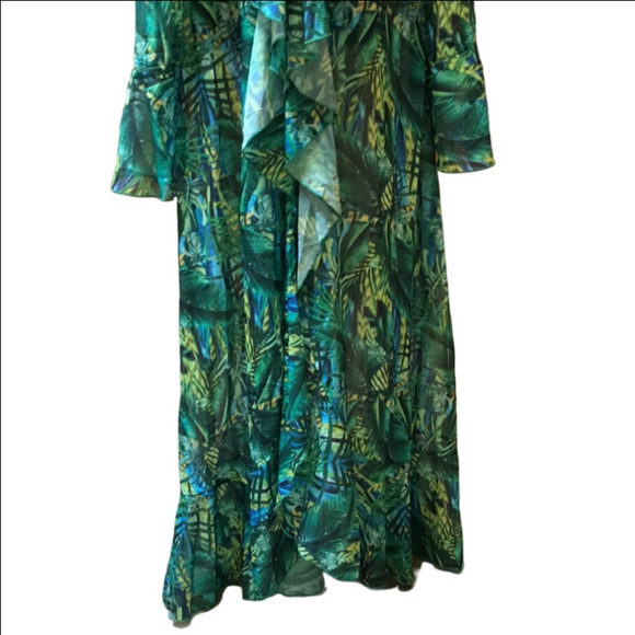 New Green Long Kimono Tropical Leaf Print XL By Pretty Little Thing - Picture 7 of 13